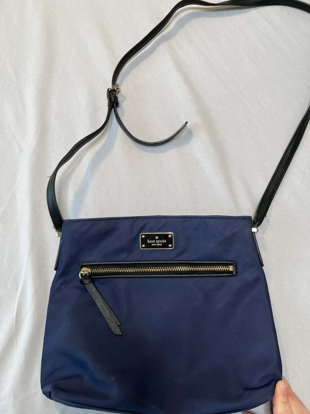 Kate Spade New York Navy Blue Nylon Crossbody Bag with Gold Hardware